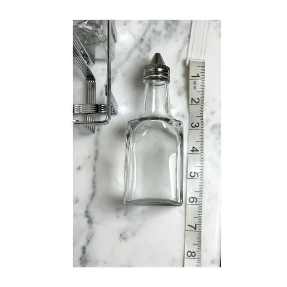 Vintage Oil & Vinegar Cruet Set with Metal Rack Glass Bottles Mid-Century Modern - Picture 4 of 7